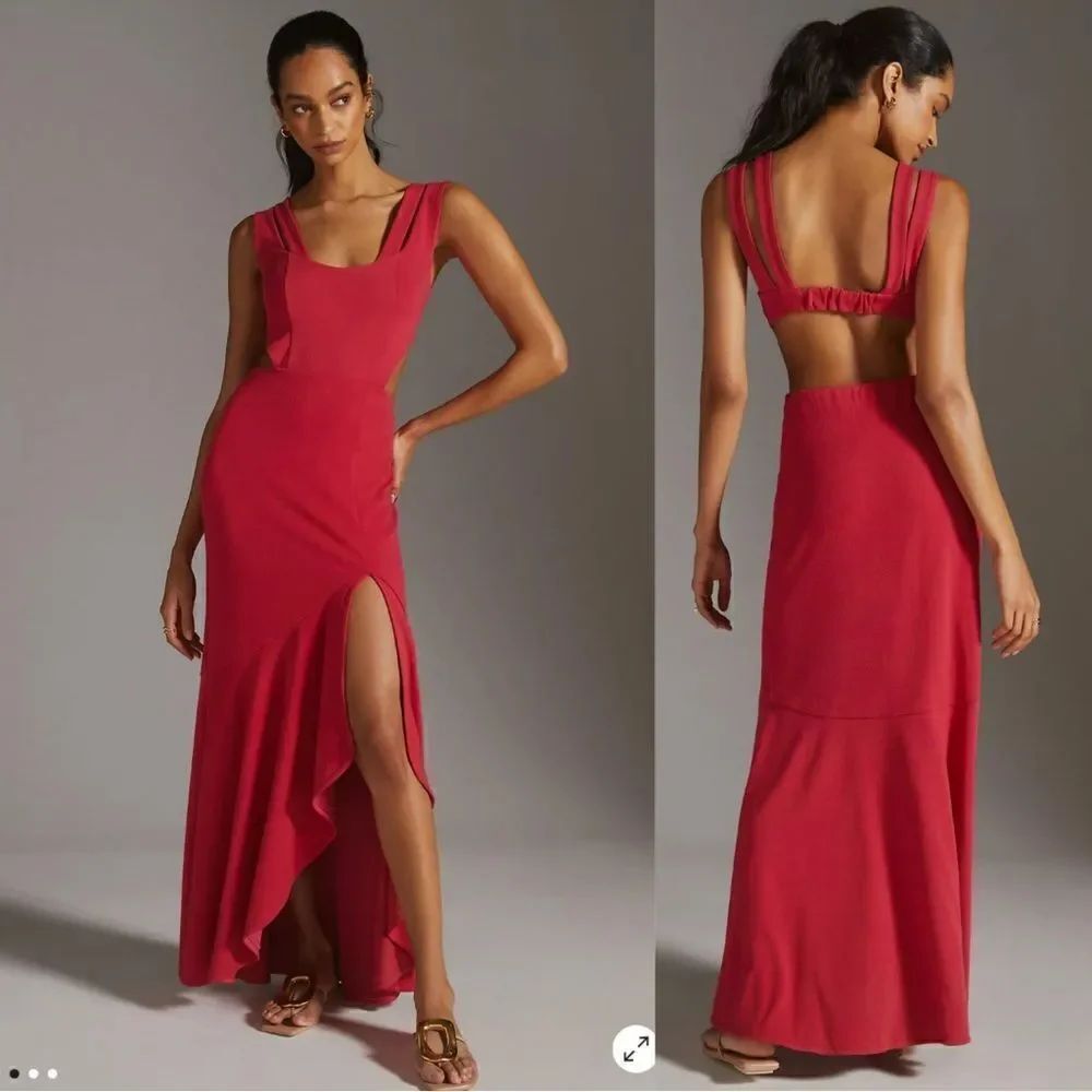 Anthropologie Maeve Open-Back Knit Maxi Dress in Red NEW Size XS